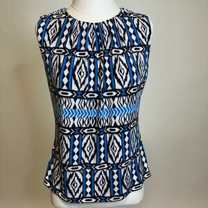 Calvin Klein Blue Black White Geometric Sleeveless Blouse Womens Size Small S